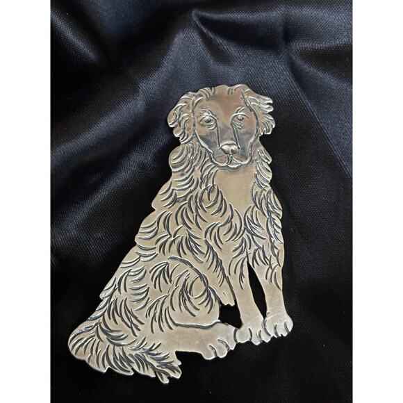 Vintage Large Golden Retriever Brooch Pin Sterling Silver Etched Design 2.5"x2" - Picture 4 of 10